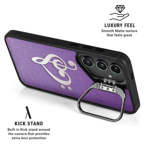 Purple Glitter Musical Heart Galaxy S25 Kickstand Case